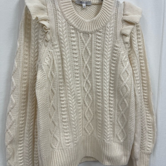 Madewell Hollydene Ruffle-Shoulder Pullover Sweater in Ivory Sz XS NWT - Picture 3 of 6